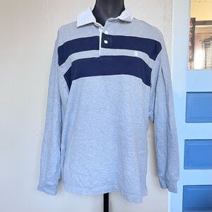 Izod gray and blue striped rugby polo shirt